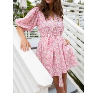 Marea Collette shortie dress pink white resort 100% cotton India size S